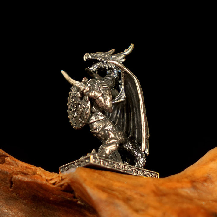 FREE Today: Handcrafted Retro Solid Mini Brass Dragon Knight Statue Armored Warrior with Sword Shield Figurine Decor - Dragon Knight Statue - image 0