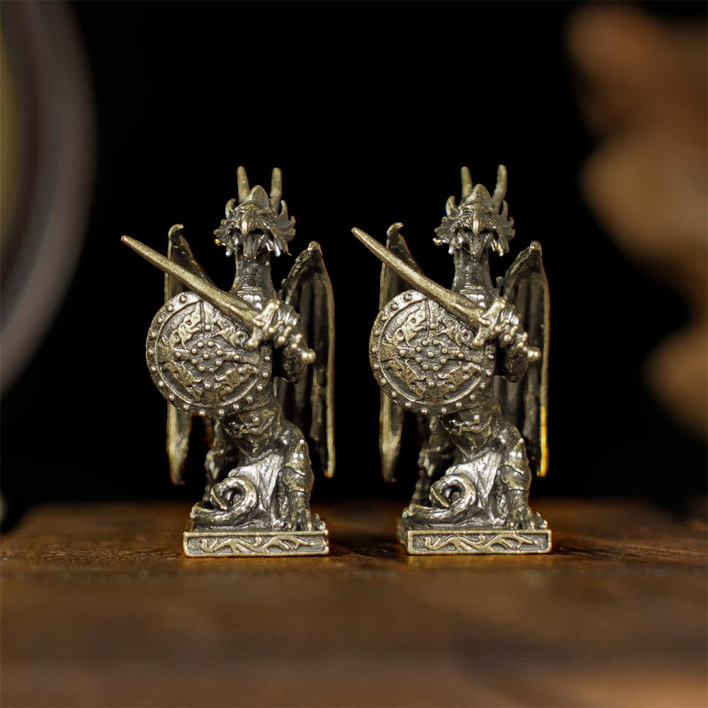 FREE Today: Handcrafted Retro Solid Mini Brass Dragon Knight Statue Armored Warrior with Sword Shield Figurine Decor - image 3