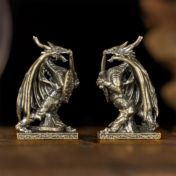 FREE Today: Handcrafted Retro Solid Mini Brass Dragon Knight Statue Armored Warrior with Sword Shield Figurine Decor - image 8