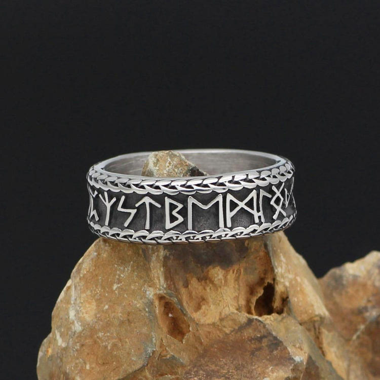 WorldNorse Antique Viking Rune and Knot Ring in Stainless Steel