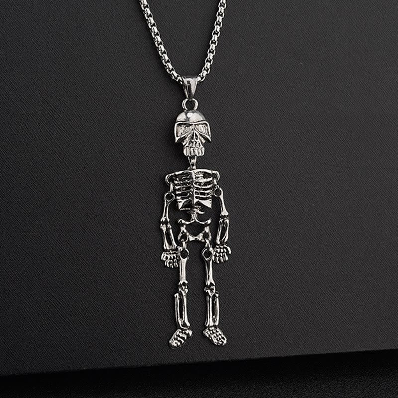 WorldNorse Gothic Skull Skeleton Long Chain Necklace