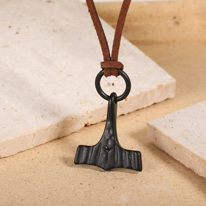 WorldNorse Viking Mjolnir Hammer Leather Necklace