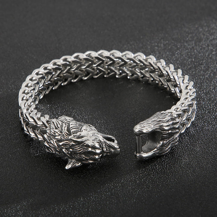 WorldNorse Wolf Head Stainless Steel Bracelet