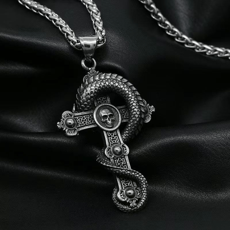 FREE Today: Dragon Wrapped Cross Skull Necklace