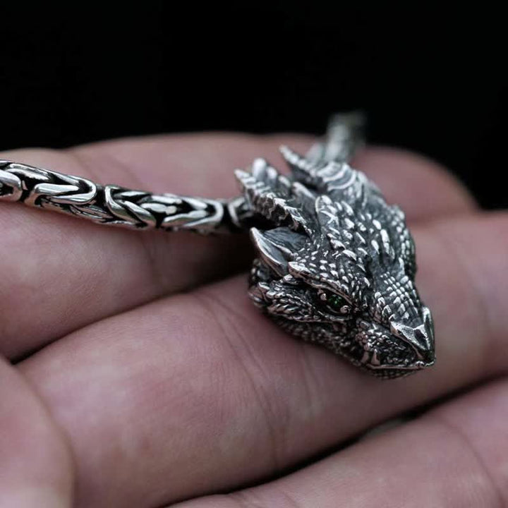 WorldNorse Men's Viking Green Eye Dragon Head Necklace - image 7