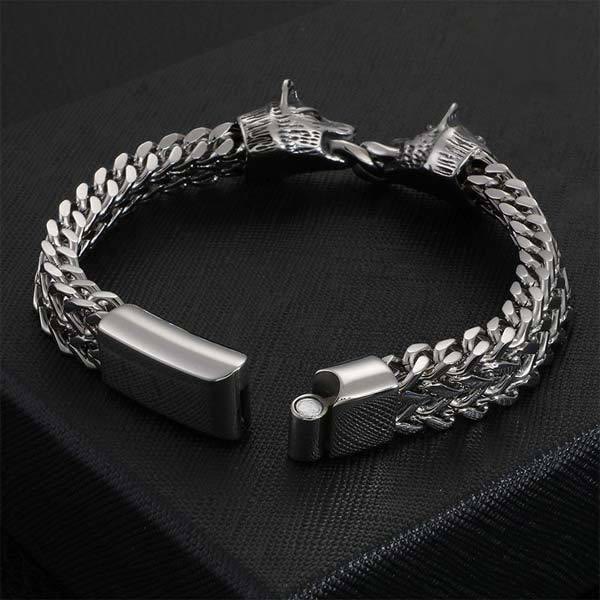 WorldNorse Double Wolf Head Steel Bracelet