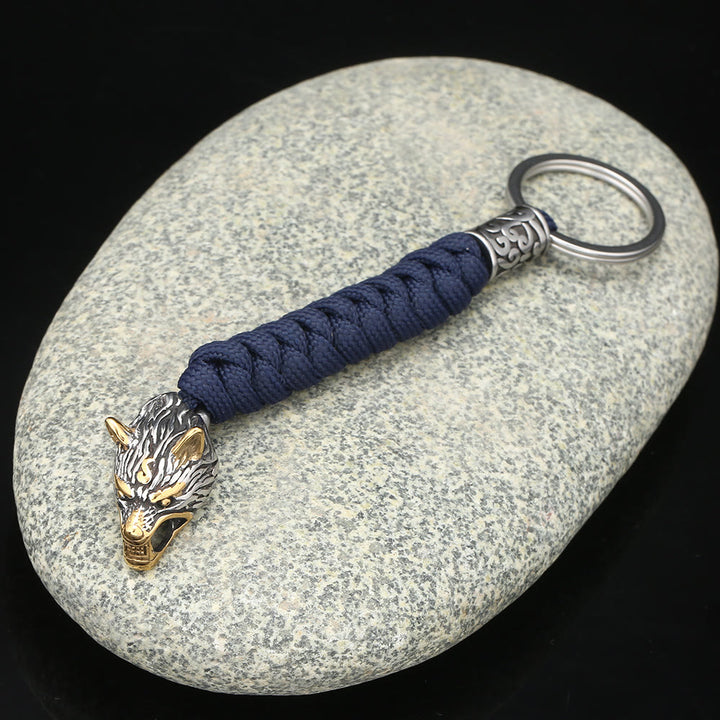 WorldNorse Stainless Steel Wolf Head Paracord Keychain