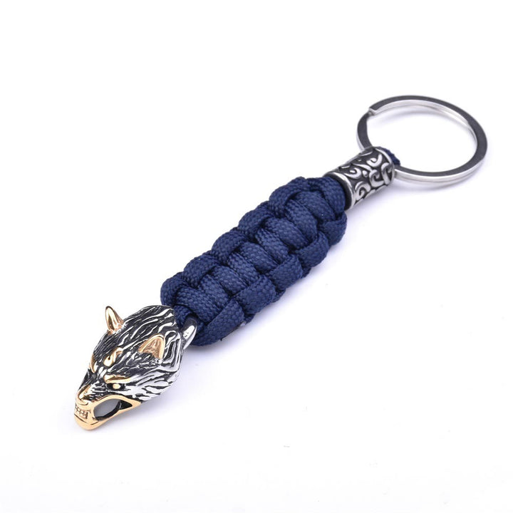 WorldNorse Stainless Steel Wolf Head Paracord Keychain