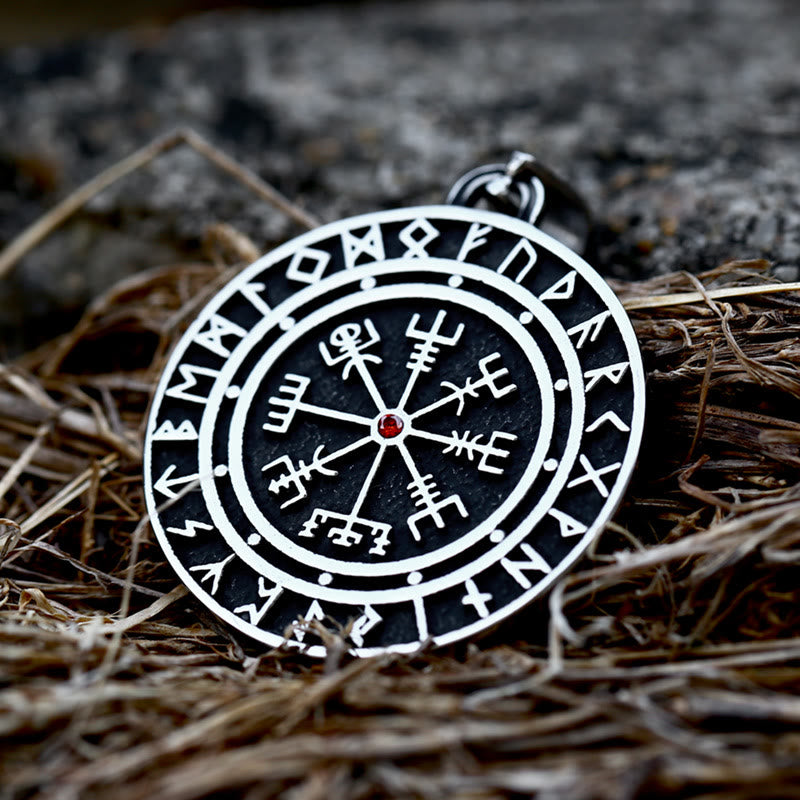 WorldNorse Vegvisir Red Zicron Compass Necklace