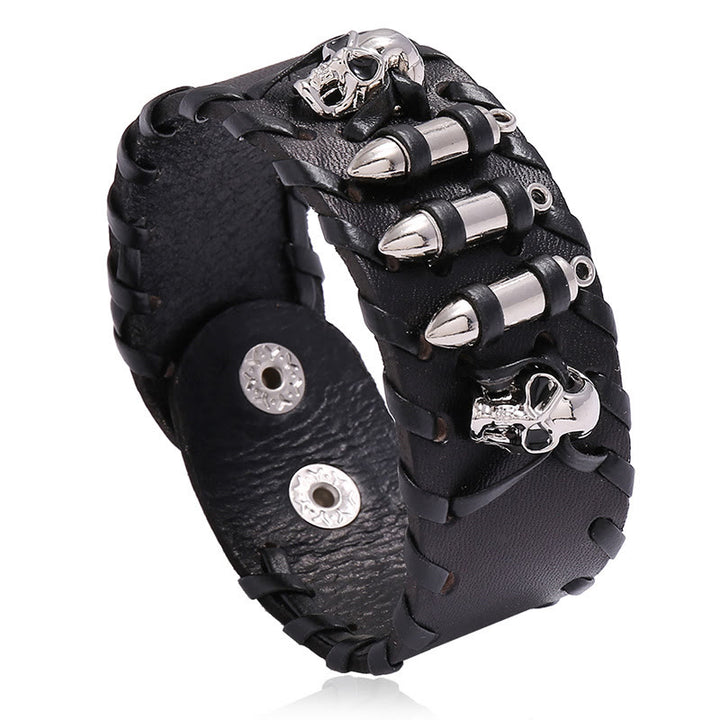 WorldNorse Skull Leather Cuff Biker Wide Bracelet