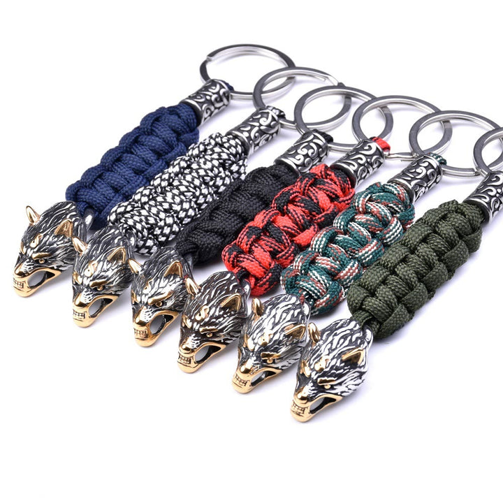 WorldNorse Stainless Steel Wolf Head Paracord Keychain