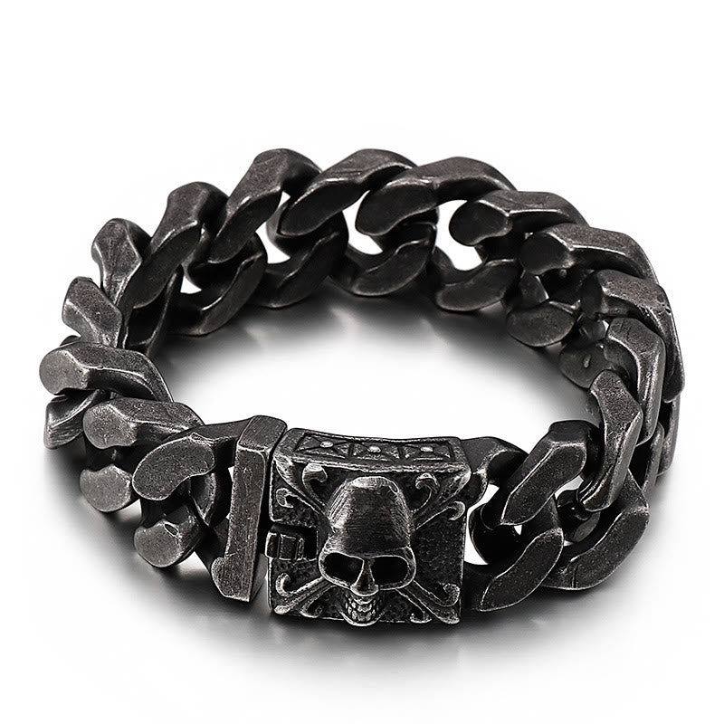 WorldNorse Skull Clasp Cuban Bracelet