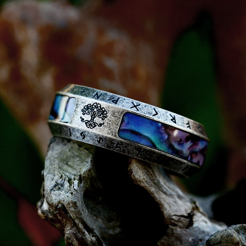 FREE Today: Stainless Steel Yggdrasil And Wood Inlay Ring