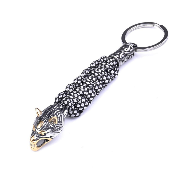 WorldNorse Stainless Steel Wolf Head Paracord Keychain