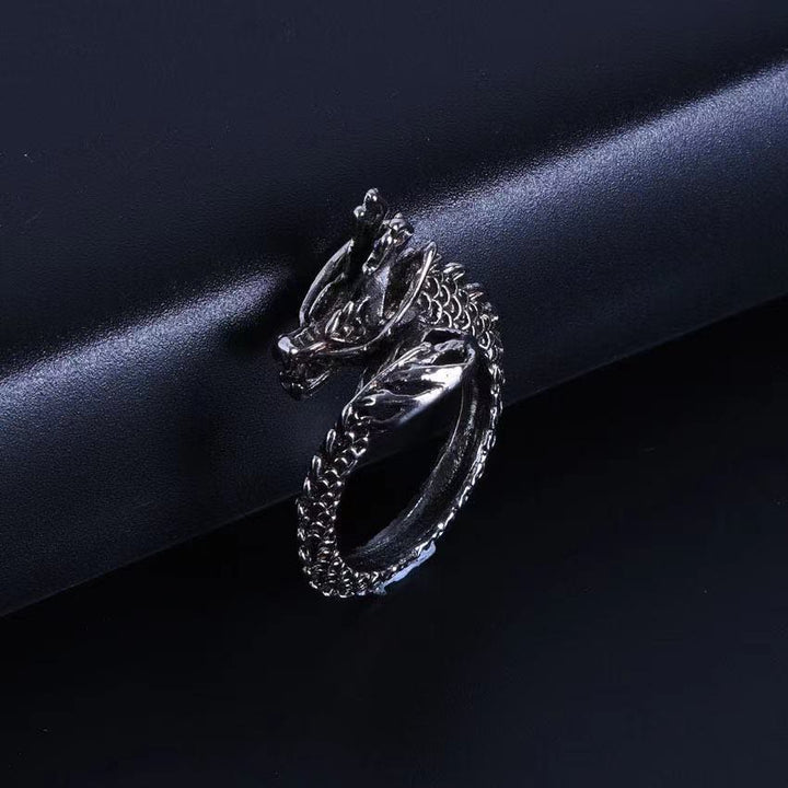 WorldNorse Darkened Steel and Silver Dragon Ring