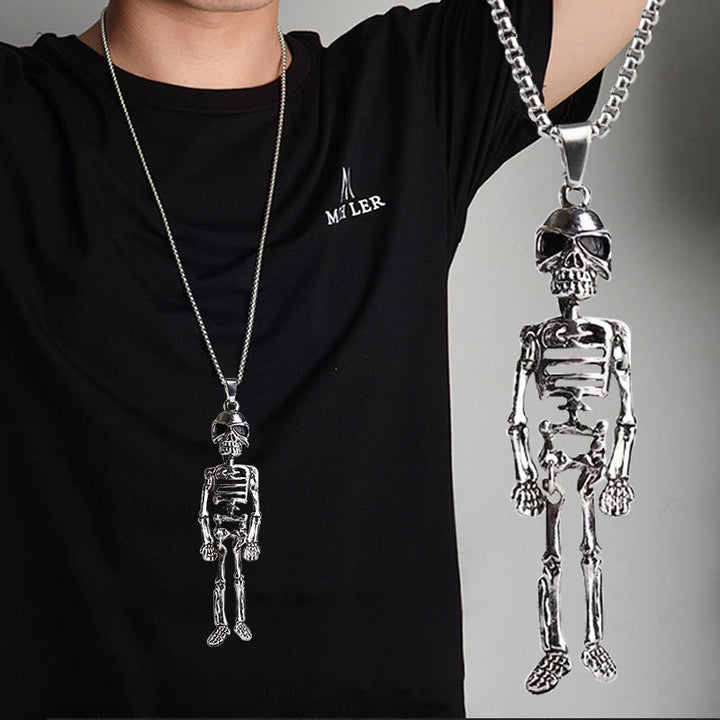 WorldNorse Gothic Skull Skeleton Long Chain Necklace