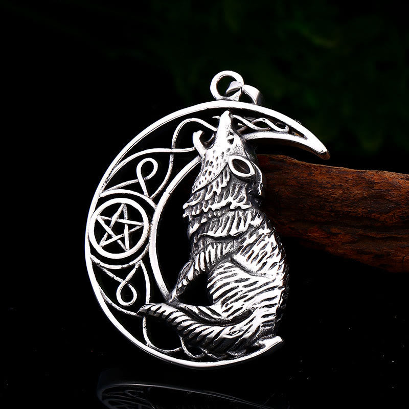 WorldNorse Wolf Head Half Moon Necklace