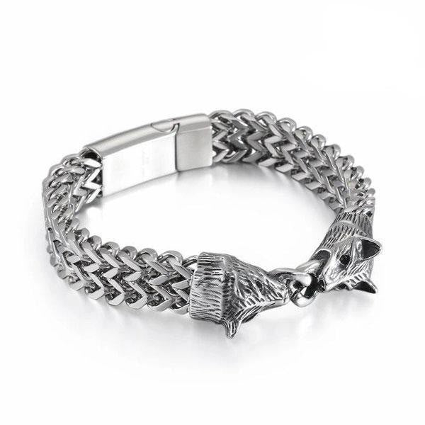 WorldNorse Double Wolf Head Steel Bracelet