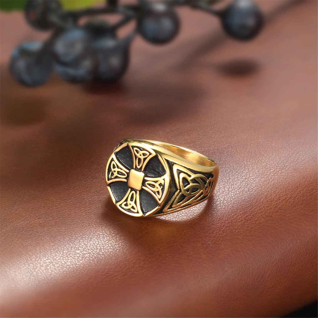WorldNorse Celtic Knot Cross Stainless Steel Viking Ring