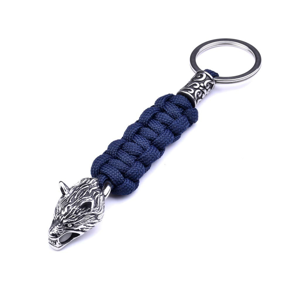 WorldNorse Stainless Steel Wolf Head Paracord Keychain