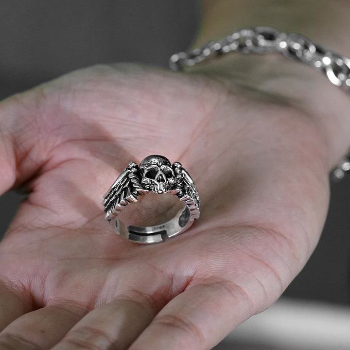 WorldNorse Skeleton Head With Wings Ring