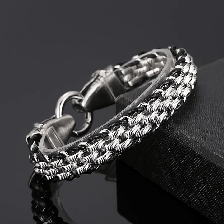 WorldNorse Snake Heads Buckle Braided Leather Bracelet