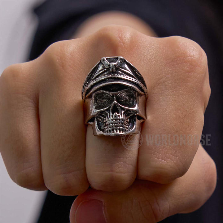 WorldNorse Eagle Cap Punk Skull Ring