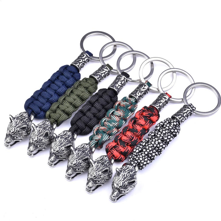 WorldNorse Stainless Steel Wolf Head Paracord Keychain