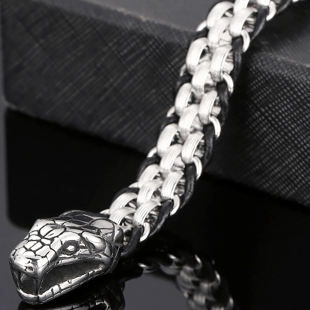 WorldNorse Snake Heads Buckle Braided Leather Bracelet