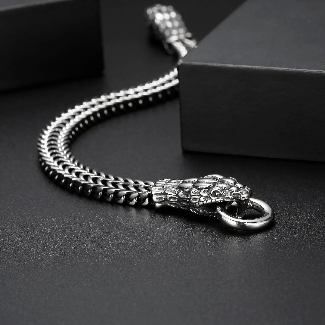 WorldNorse Double Snake Head Steel Bracelet