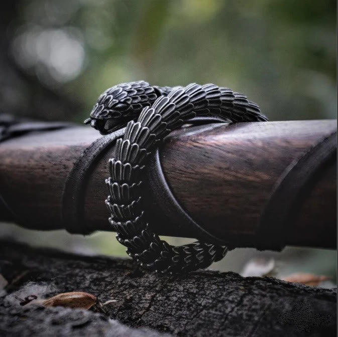 WorldNorse Retro Black Snake Scale Bangle Bracelet