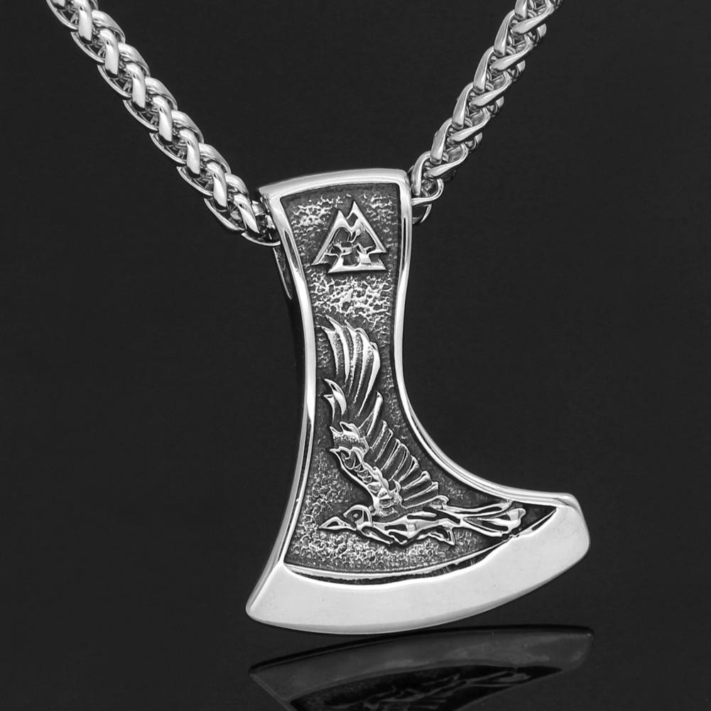 WorldNorse Viking Axe With Wolf And Raven Necklace