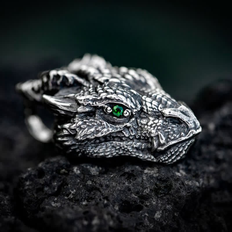 WorldNorse Men's Viking Green Eye Dragon Head Necklace - Silver - image 0
