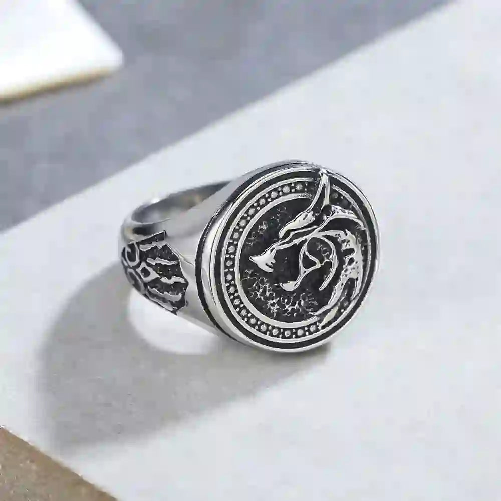 WorldNorse Witcher Wolf Stainless Steel Viking Ring