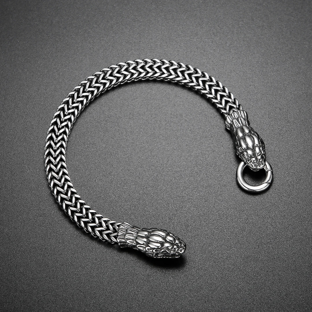 WorldNorse Double Snake Head Steel Bracelet