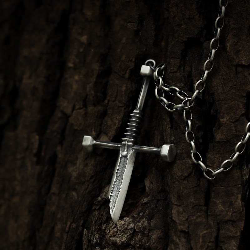 FREE Today: Cross Broken Holy Sword Unique Pin Badge Necklace