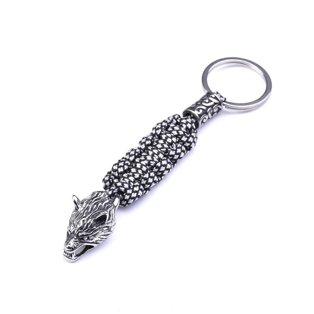 WorldNorse Stainless Steel Wolf Head Paracord Keychain