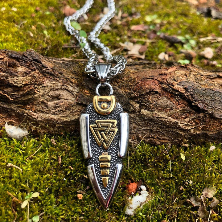 Flash Sale - WorldNorse Solid Double Sided Odin’s Spear Valknut Amulet Necklace