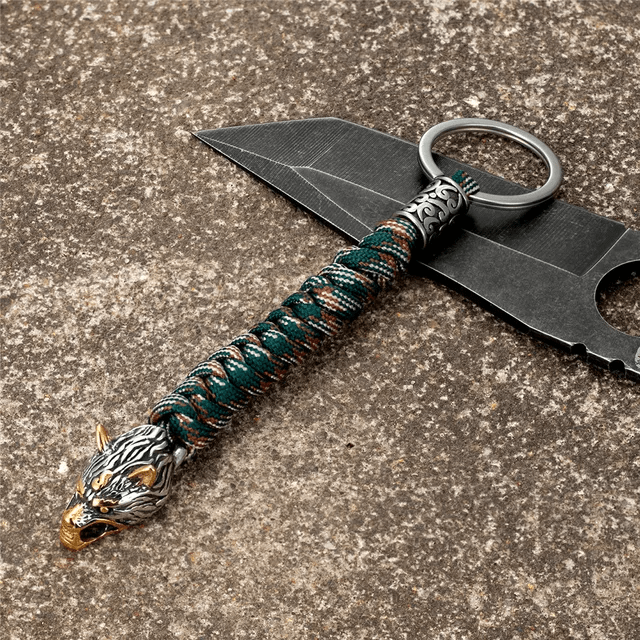 WorldNorse Stainless Steel Wolf Head Paracord Keychain