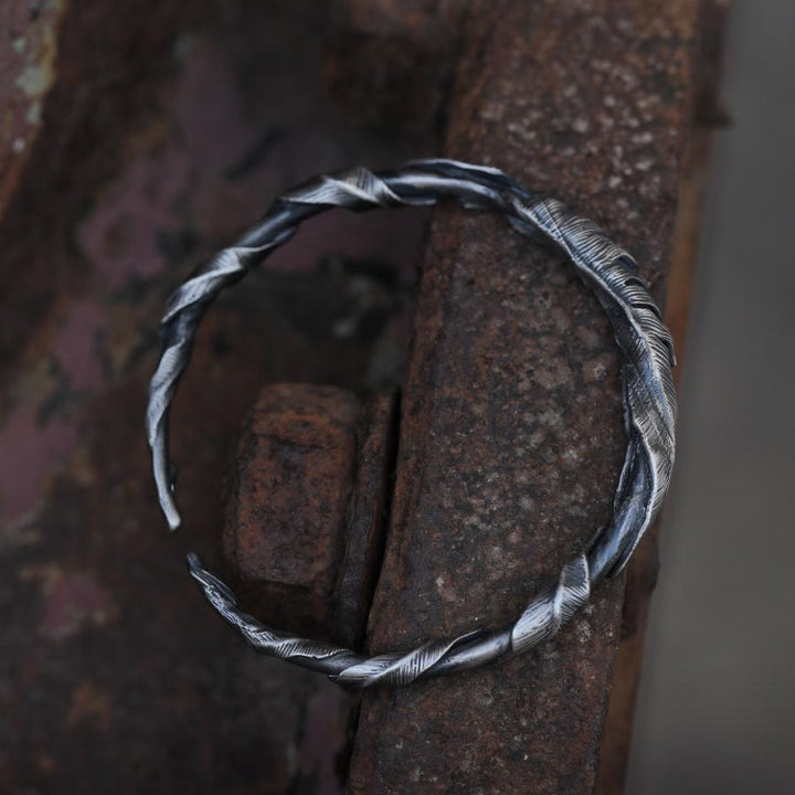 WorldNorse 999 Sterling Silver Feather Open Bracelet