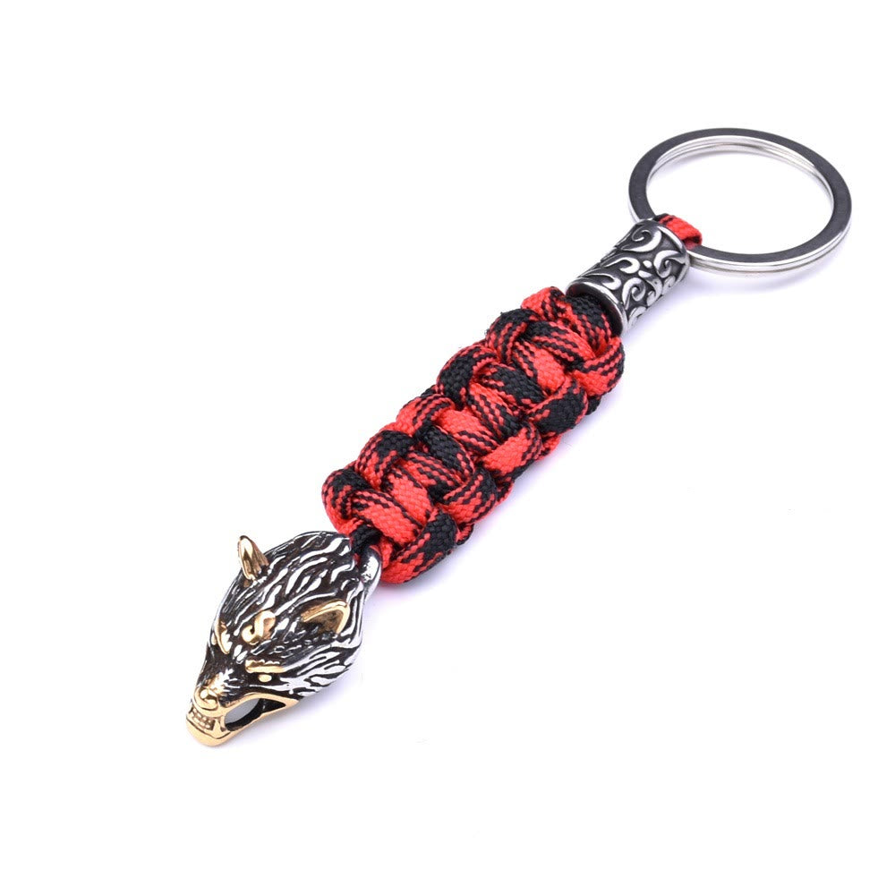 WorldNorse Stainless Steel Wolf Head Paracord Keychain