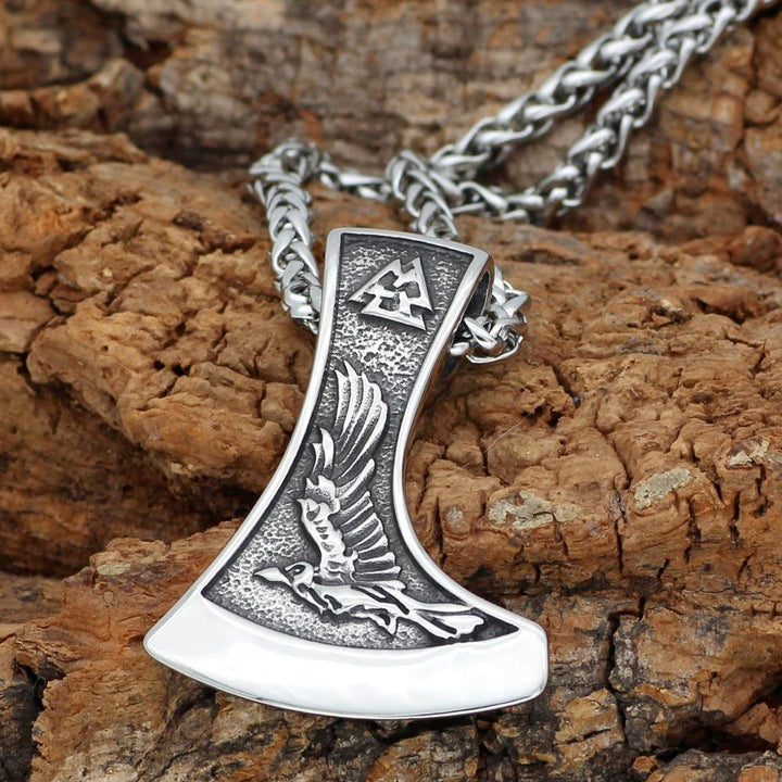 WorldNorse Viking Axe With Wolf And Raven Necklace