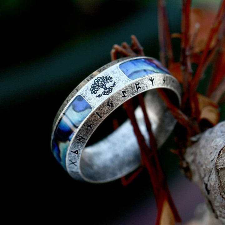 FREE Today: Stainless Steel Yggdrasil And Wood Inlay Ring