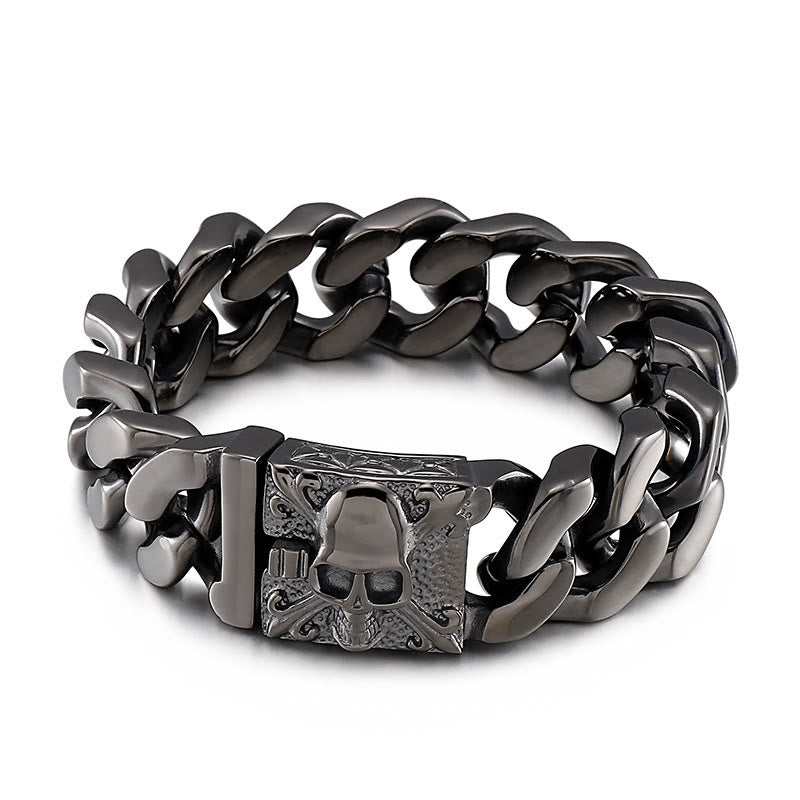 WorldNorse Skull Clasp Cuban Bracelet