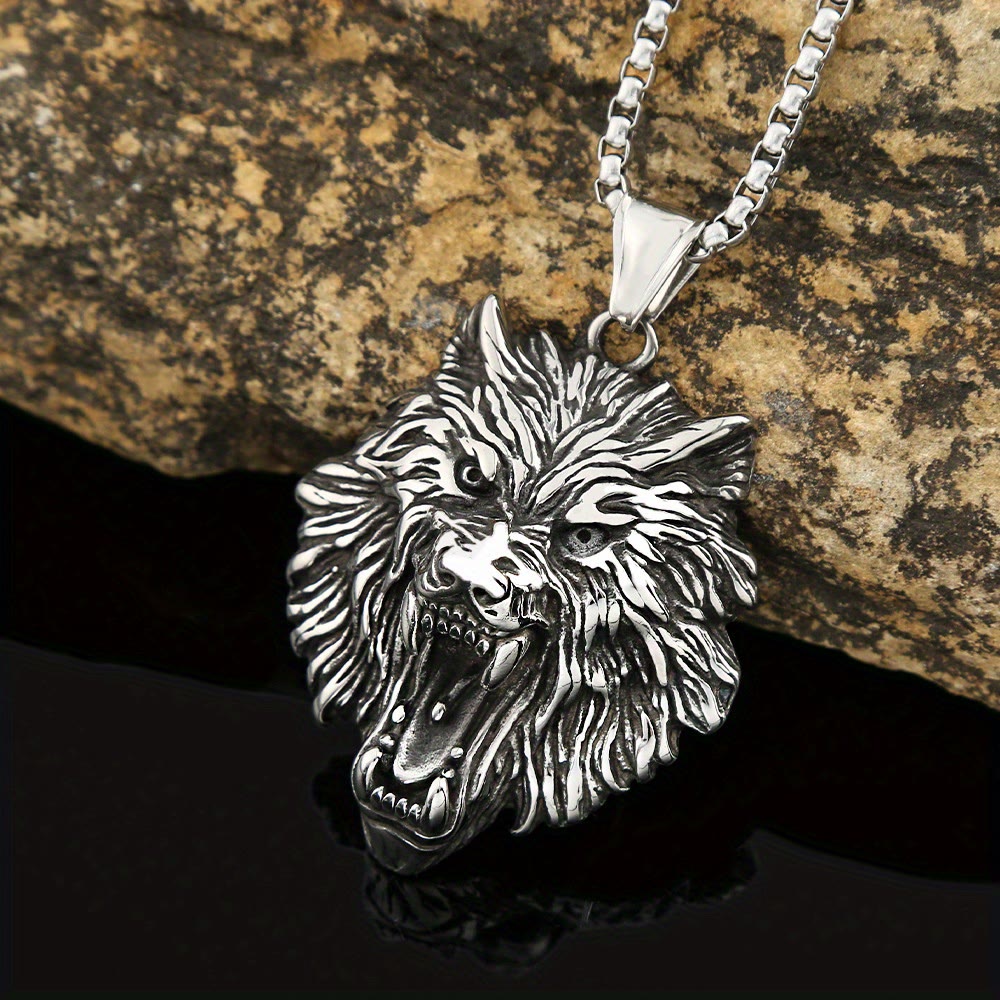 WorldNorse Wolve Head Stainless Steel Pendant Necklace