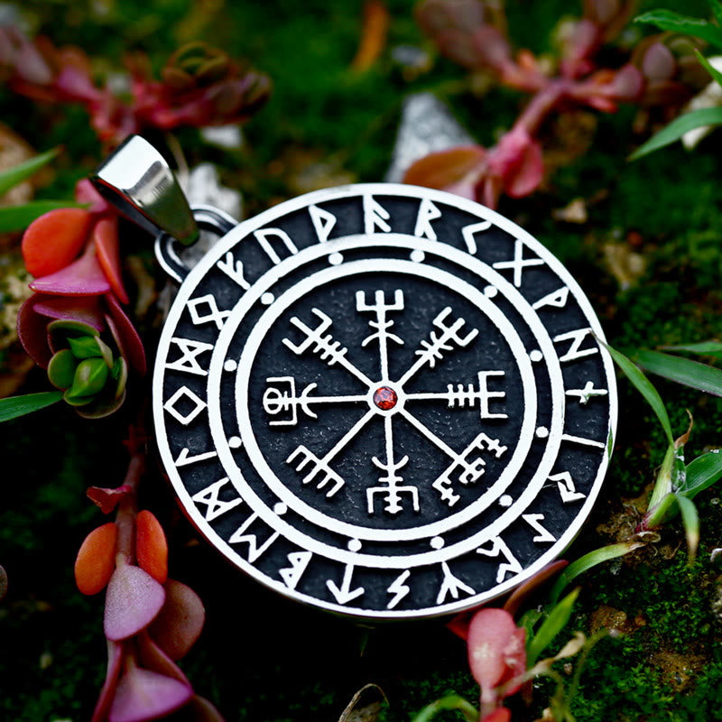 WorldNorse Vegvisir Red Zicron Compass Necklace