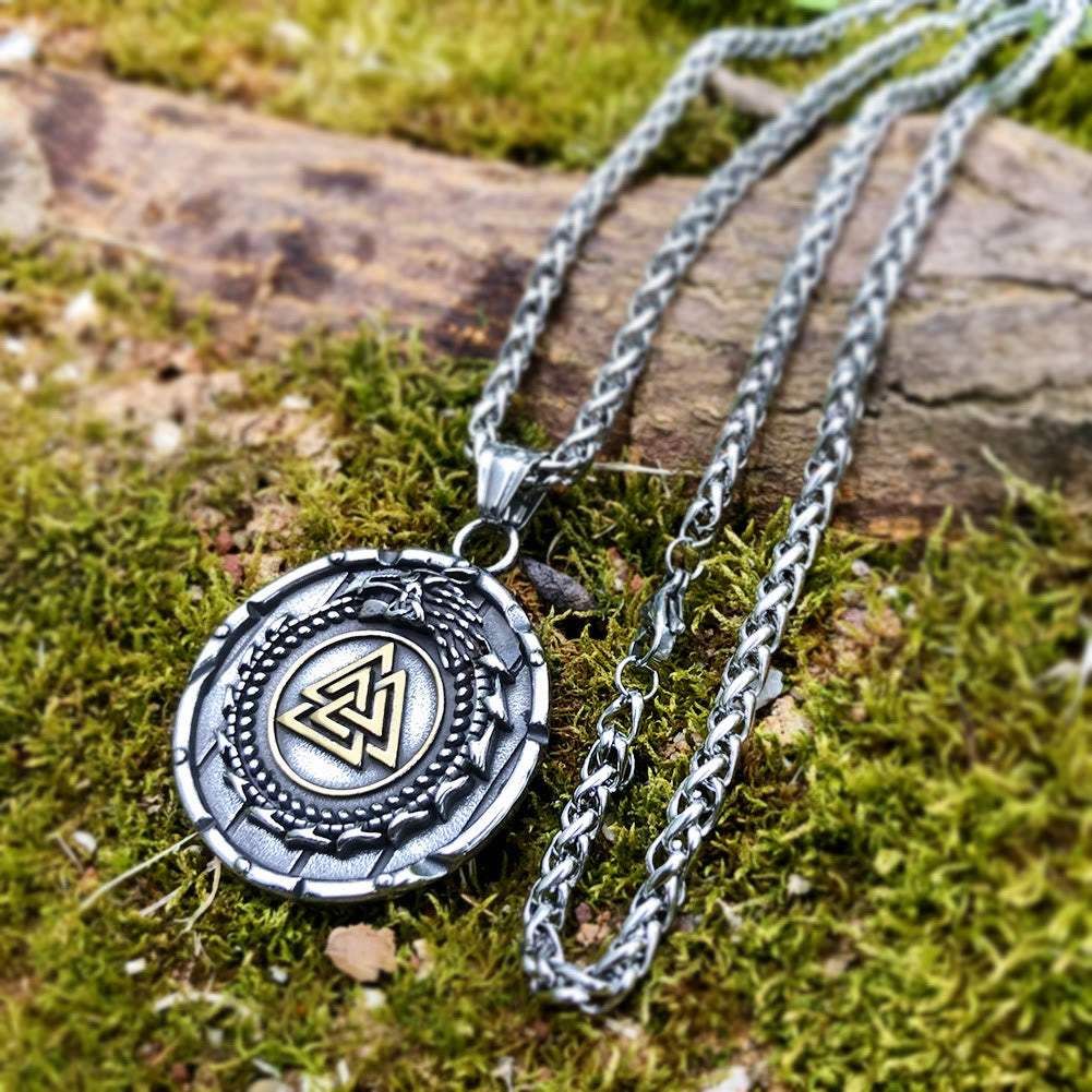 WorldNorse Valknut Viking Dragon Ouroboros Pendant Necklace