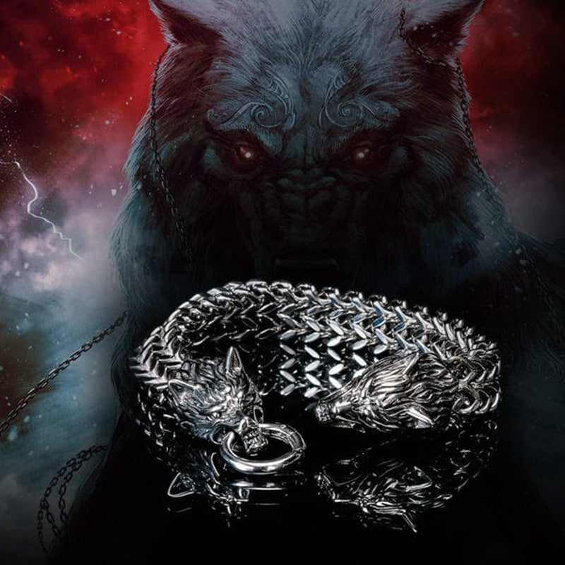 WorldNorse Wolf Head Viking Titanium Steel Strengthen Bracelet