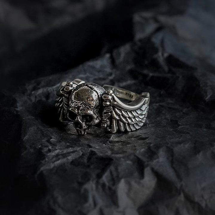 WorldNorse Skeleton Head With Wings Ring