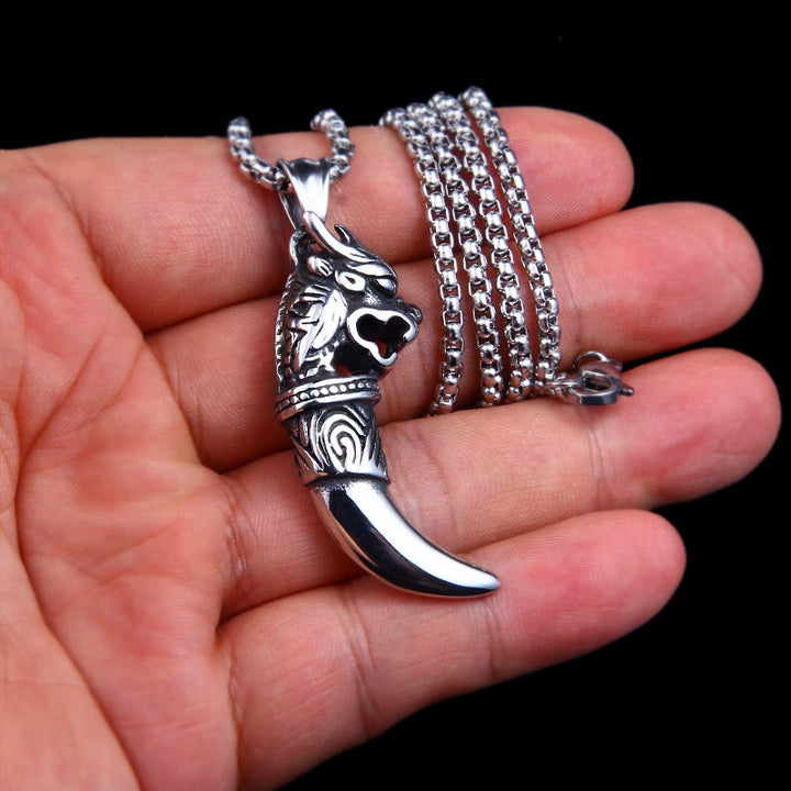 WorldNorse Wolf Tooth With Wolf Head Necklace